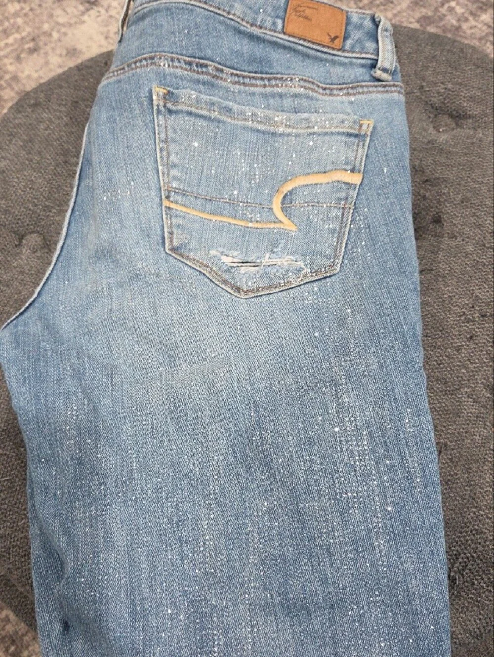 American Eagle Glitter Dustressed Light Blue Skinny Jeans Size 12 - Picture 5 of 5